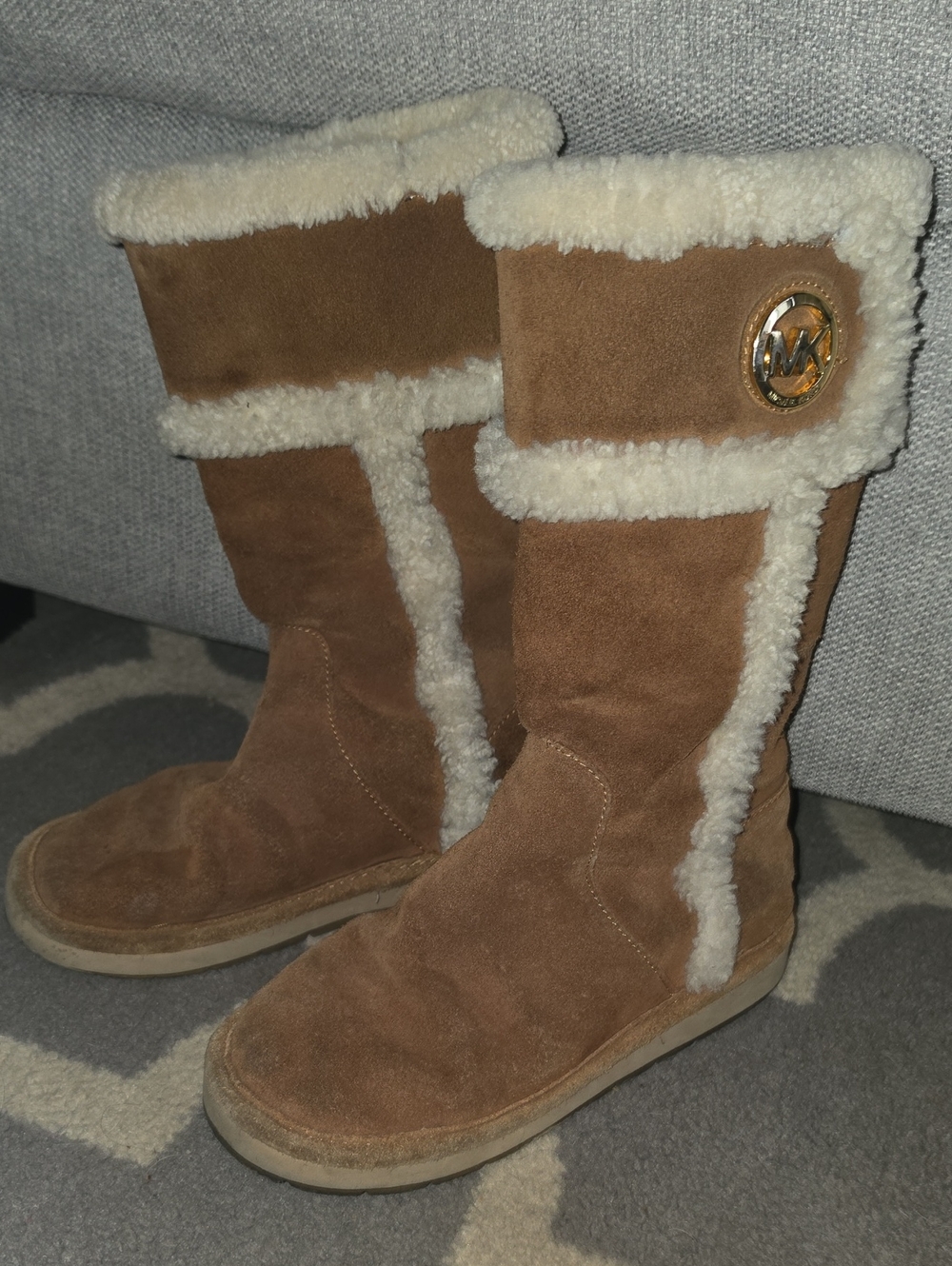 Michael Kors Brown W Cream Feaux Fur Trim Boots